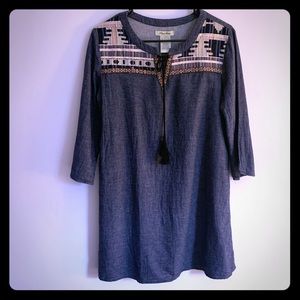 Anthropologie Flying Tomato Boho Denim Dress L